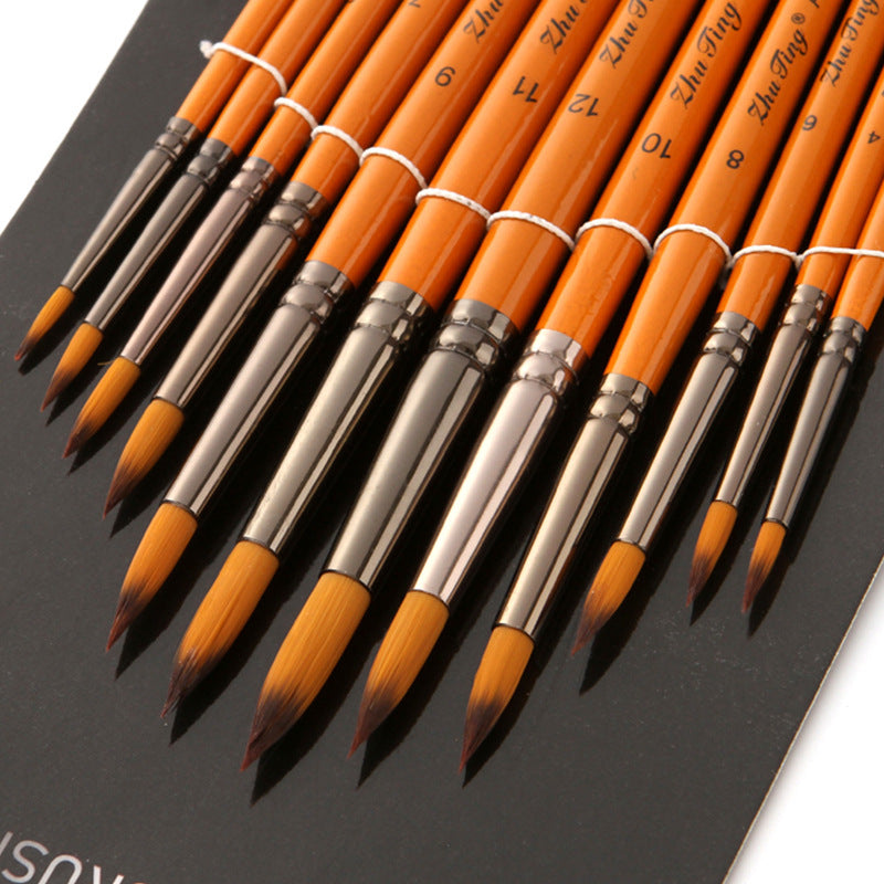 12-Piece Round Nylon Watercolor Brush Set