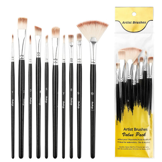 Nylon Artist Brushes - 10 Piece Painting Set