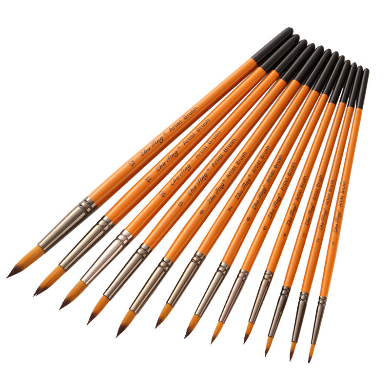 12-Piece Round Nylon Watercolor Brush Set