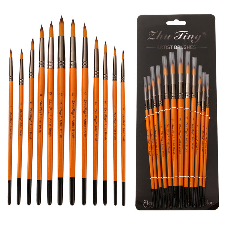 12-Piece Round Nylon Watercolor Brush Set