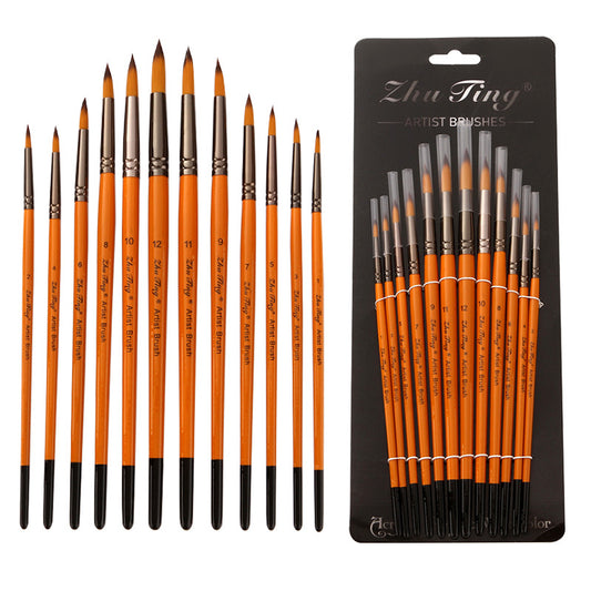 12-Piece Round Nylon Watercolor Brush Set