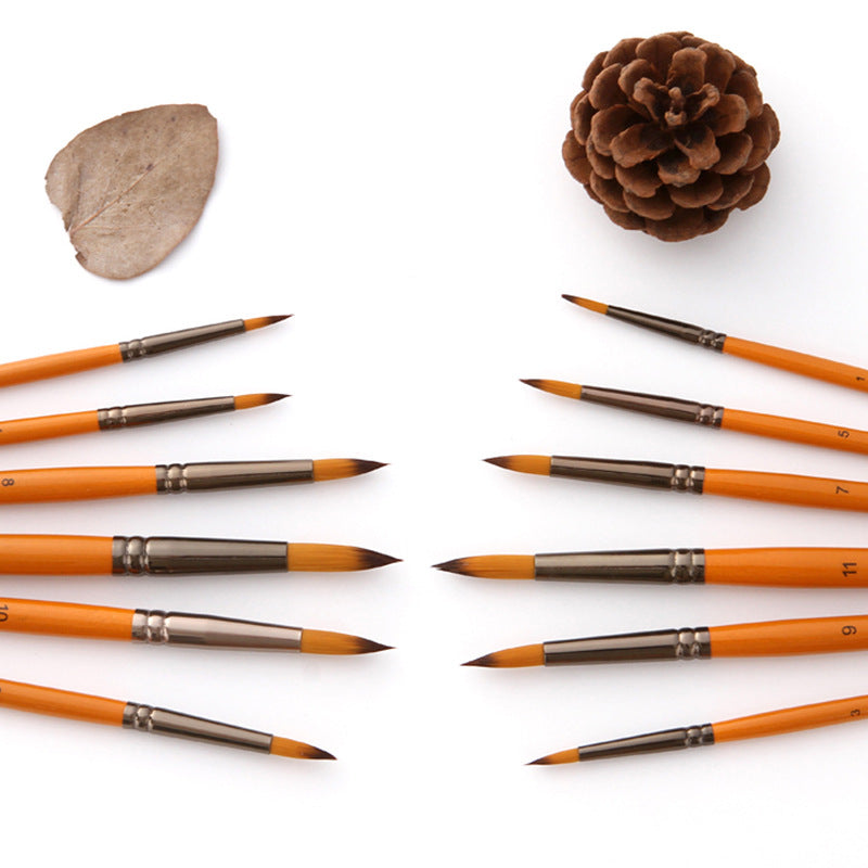 12-Piece Round Nylon Watercolor Brush Set